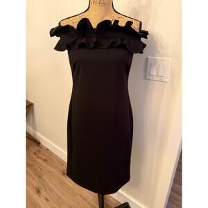 Lauren Ralph Lauren Black Off the Shoulder Ruffled Midi Dress Size 12